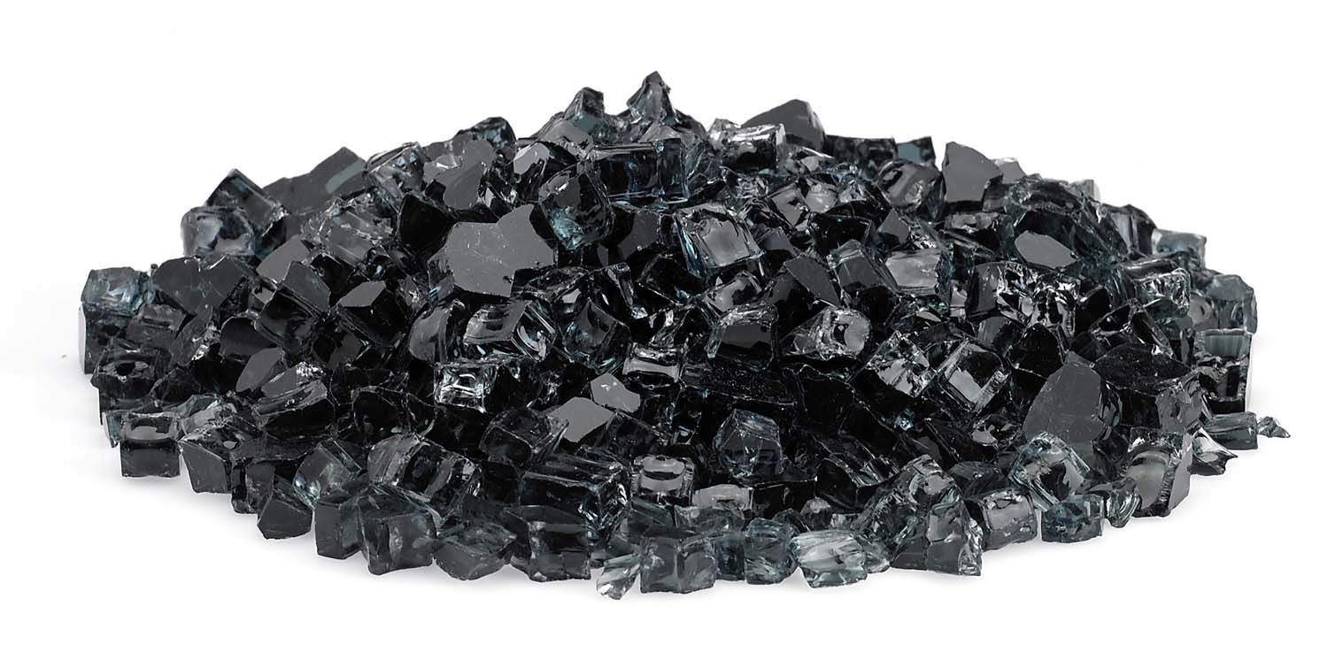 Black fire glass pieces arranged in a low pile