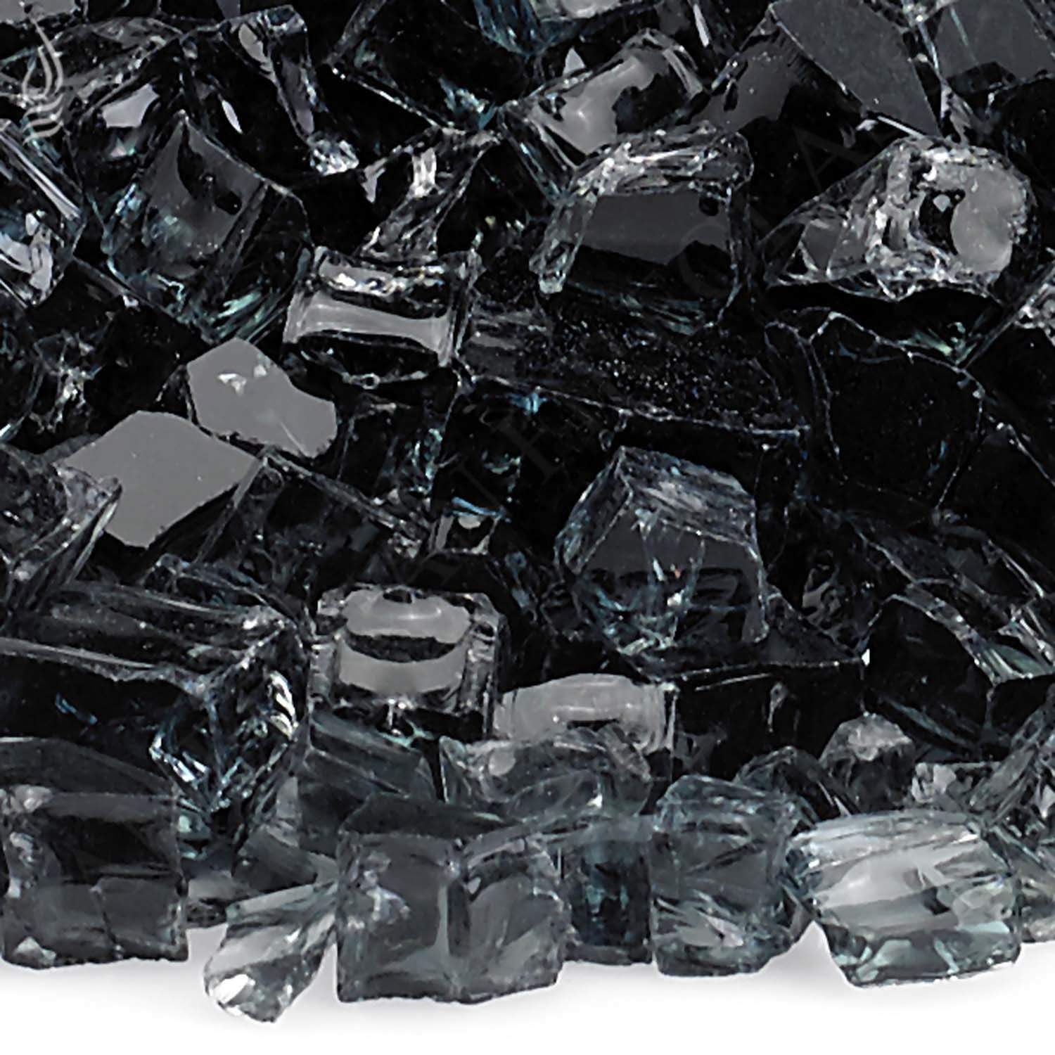 Close-up of black fire glass shards and chips
