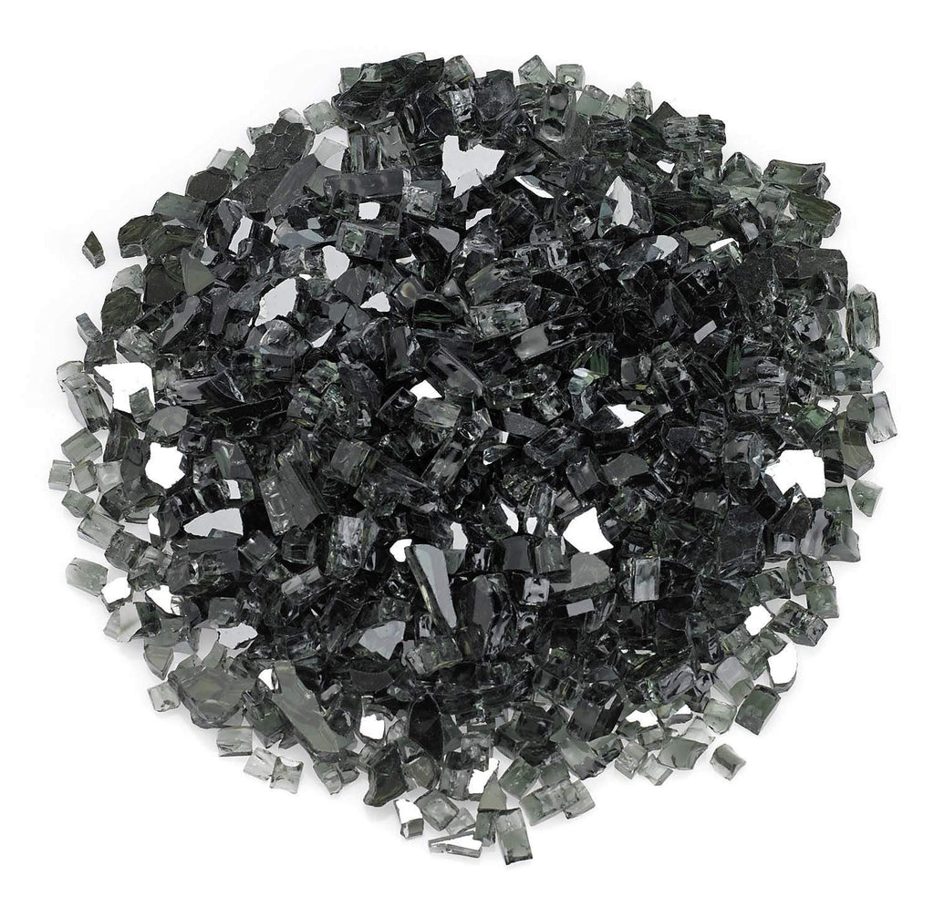 Black reflective fire glass pieces, 1/4-inch, shiny facets for fire pits