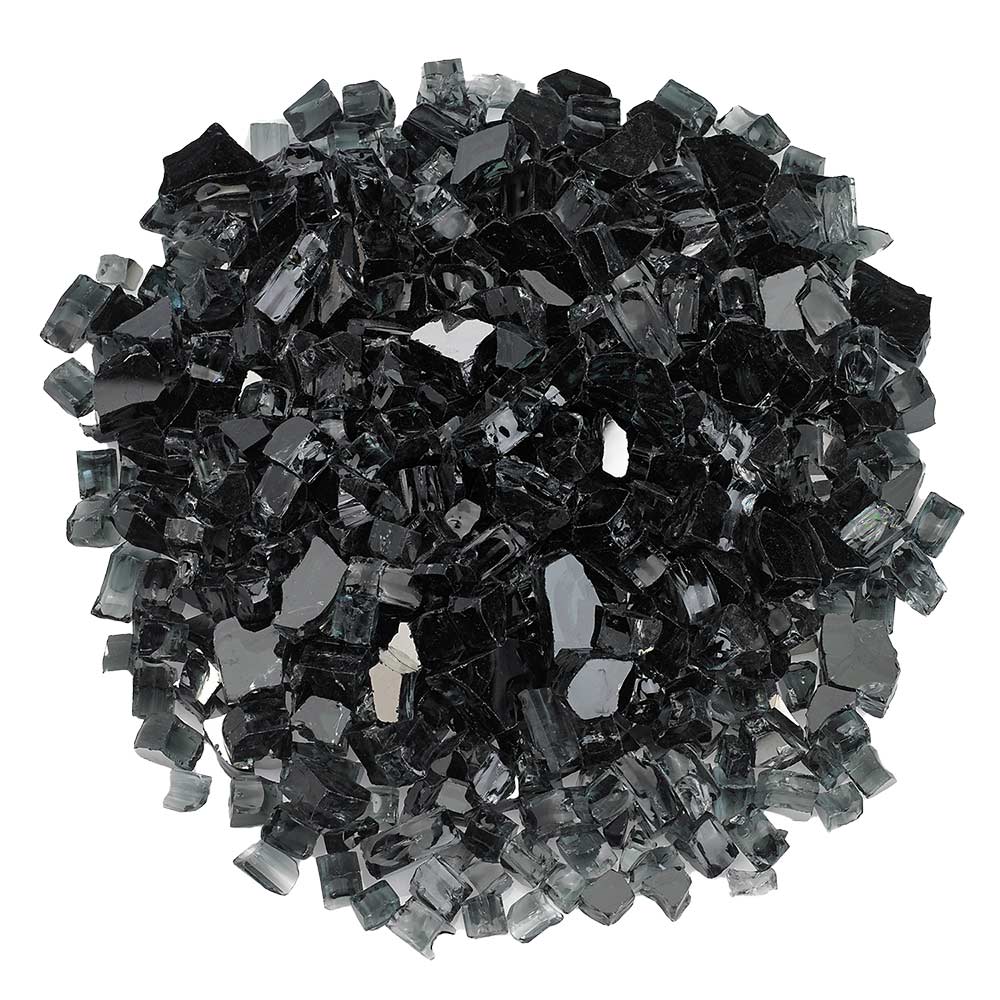 Black reflective fire glass stones, mixed cut pieces for fire pits