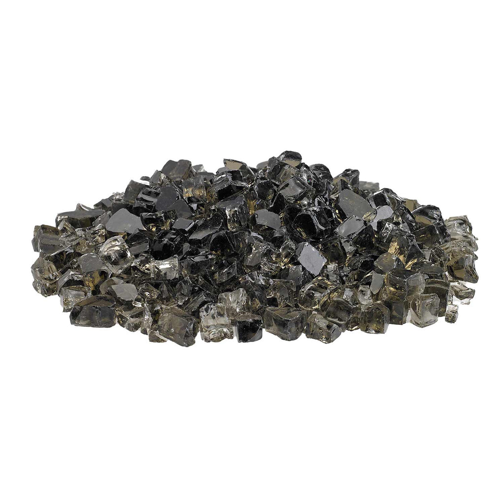 Fire glass stones, mixed dark and clear cube pieces arranged in a shallow mound