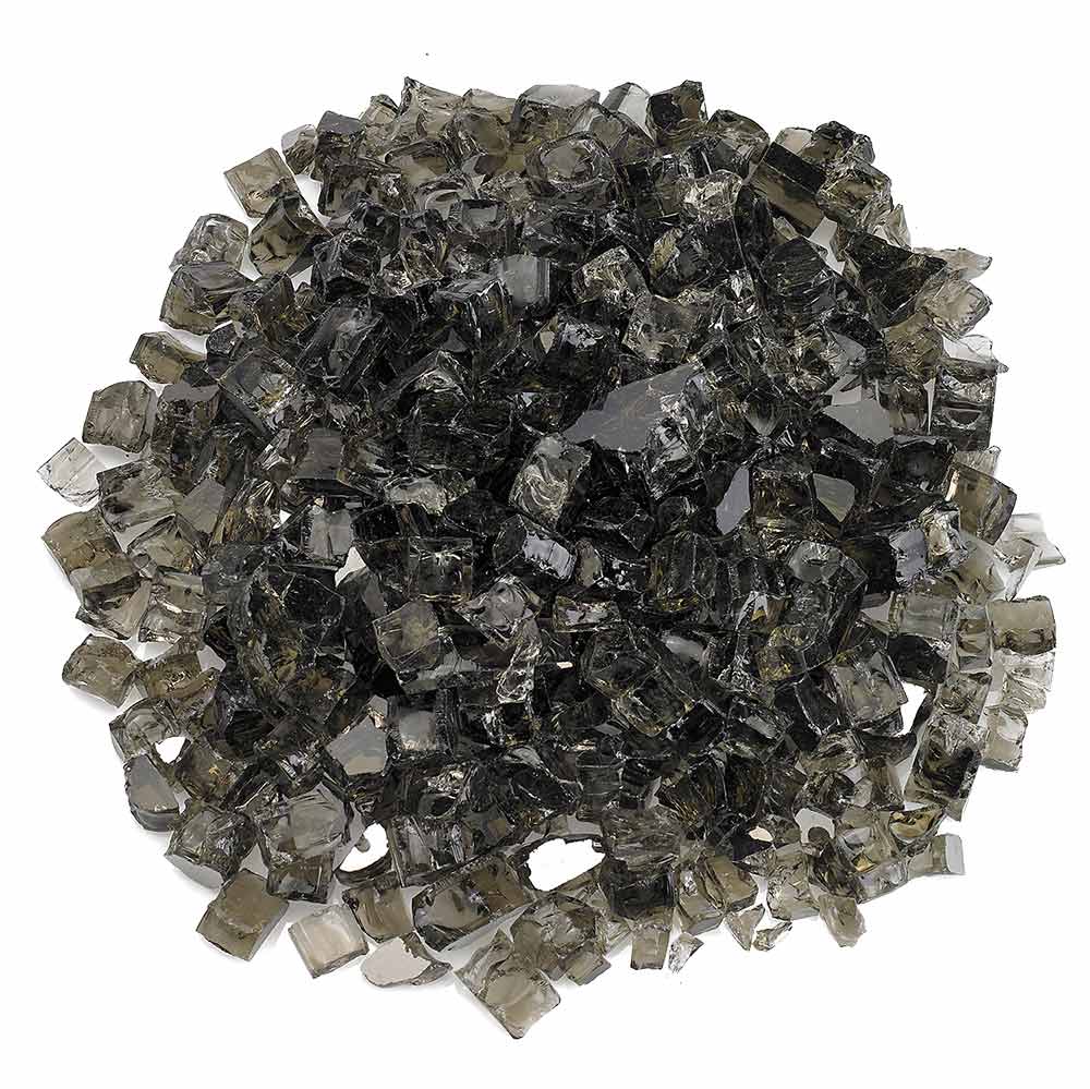 Bronze reflective fire glass chunks in dark smoky black with silver highlights