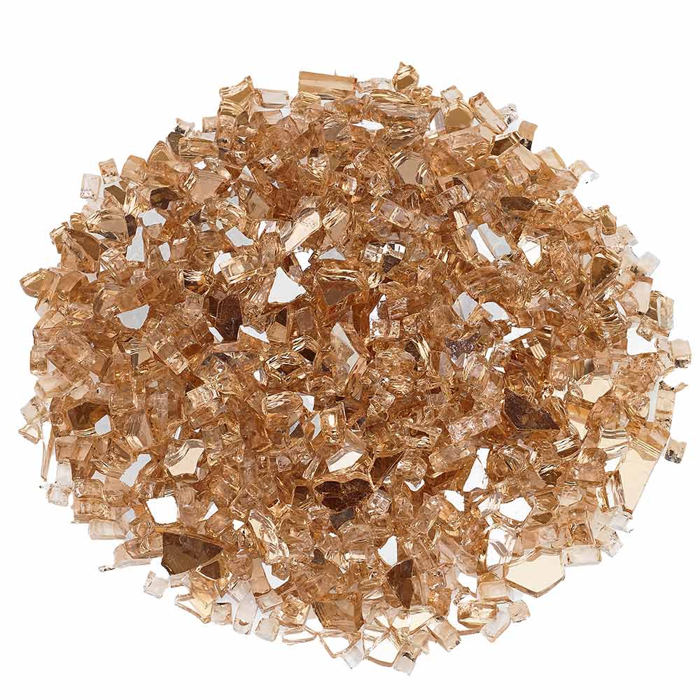 Champagne reflective fire glass, 1/4-inch clear-tinted cube pieces with sparkle facets
