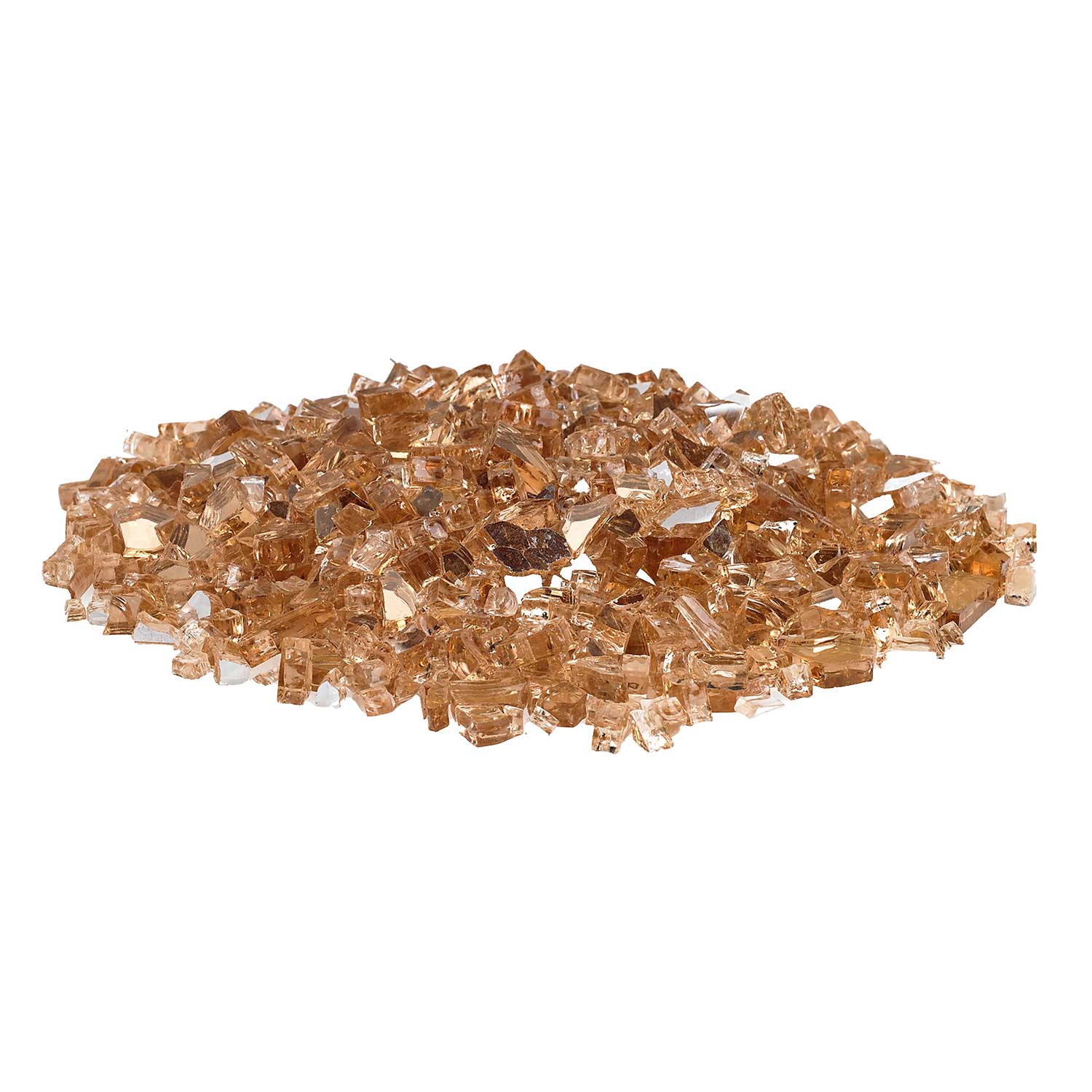Champagne fire glass chunks with reflective facets, 1/4-inch cube pieces in a pile