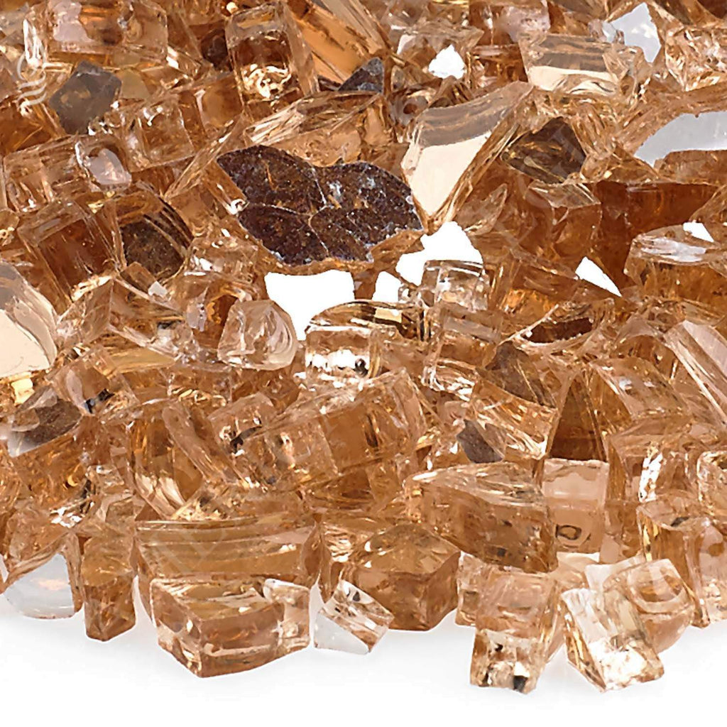 Champagne reflective fire glass close-up of faceted 1/4-inch cube fragments
