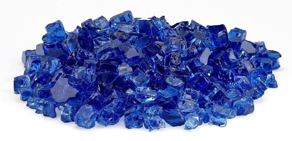 Cobalt blue fire glass bed, mixed small irregular glass pieces