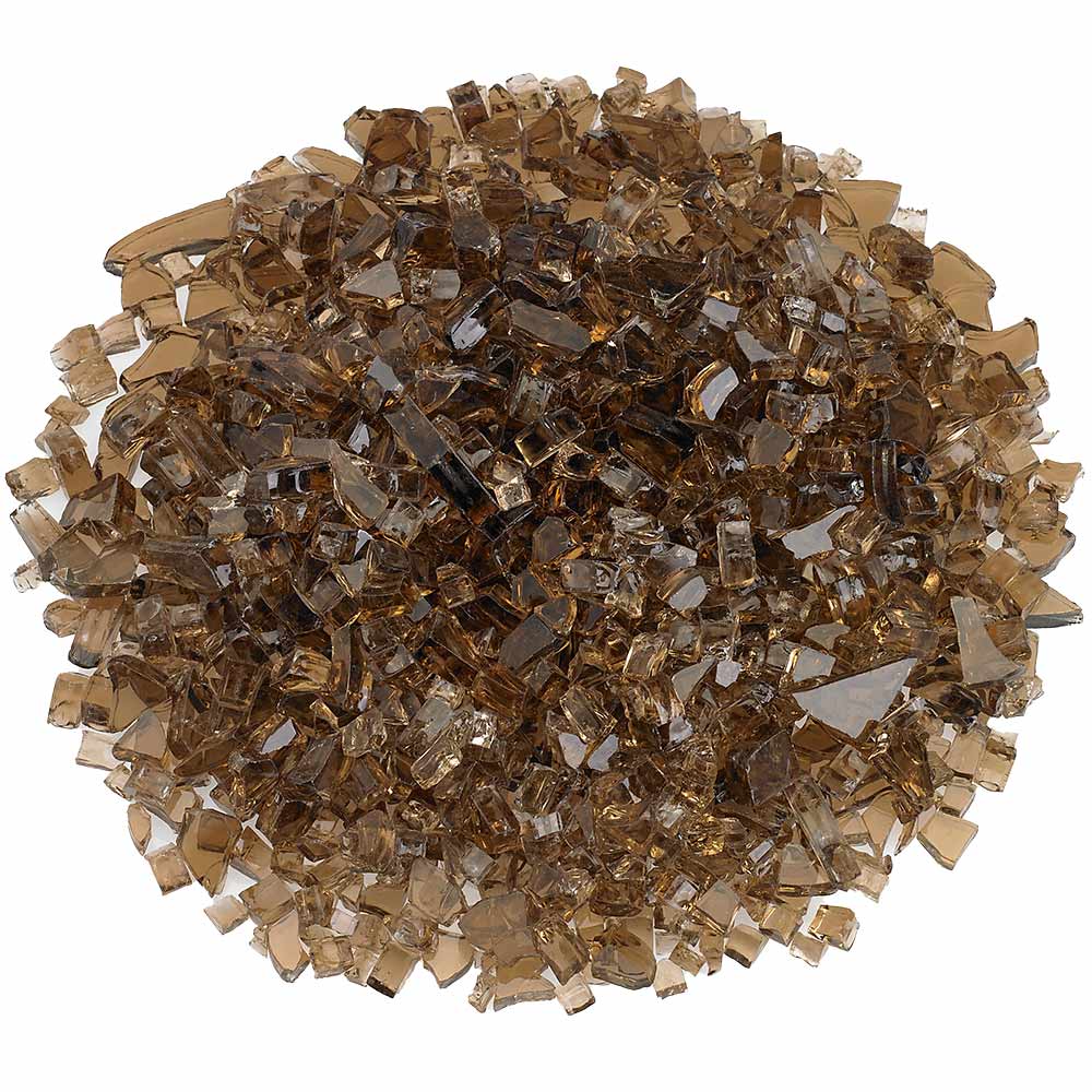 Copper-toned fire glass chunks, assorted faceted pieces