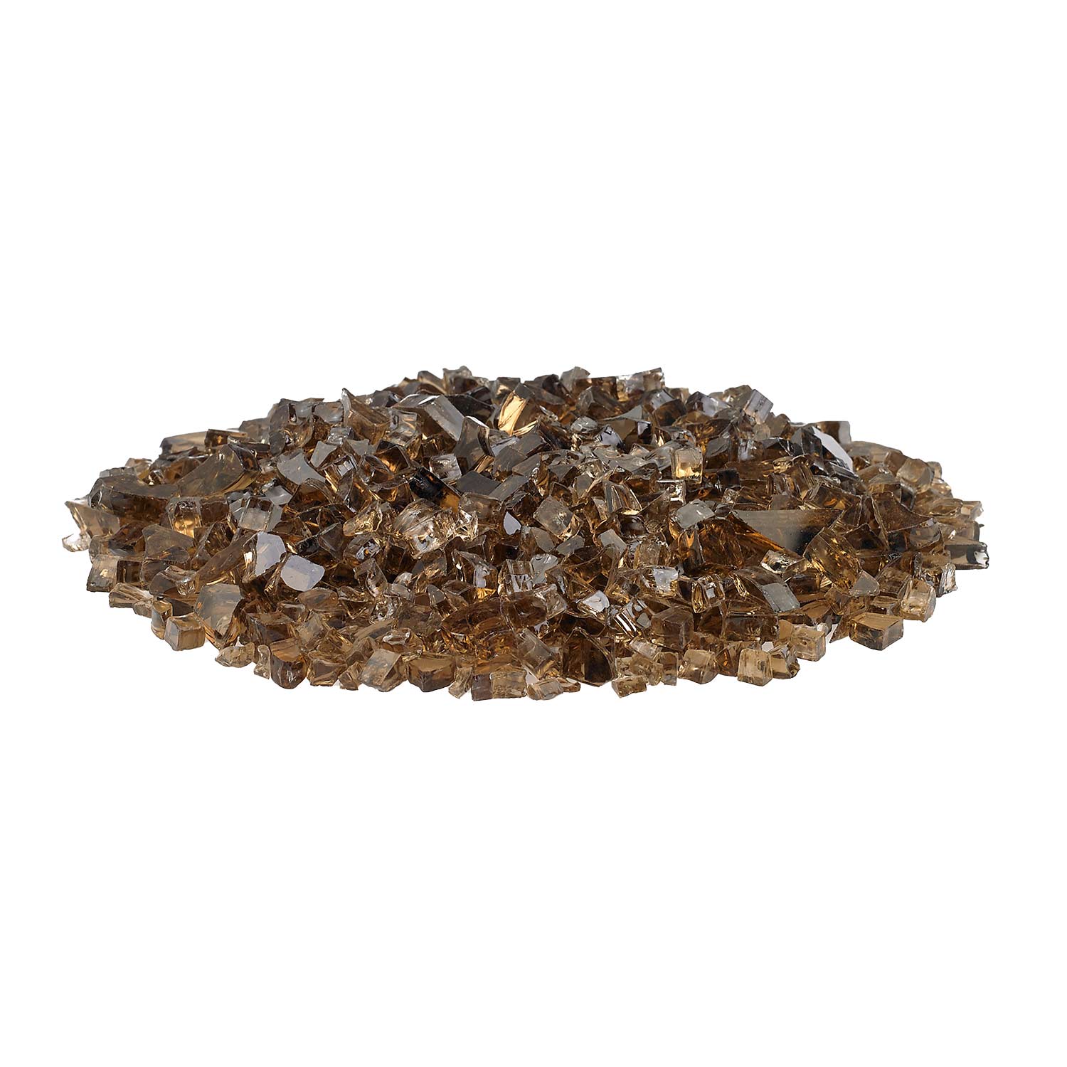 Copper-toned fire glass, shallow pile of faceted nuggets