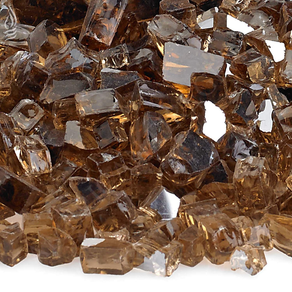 Copper reflective fire glass fragments, faceted square shards close-up