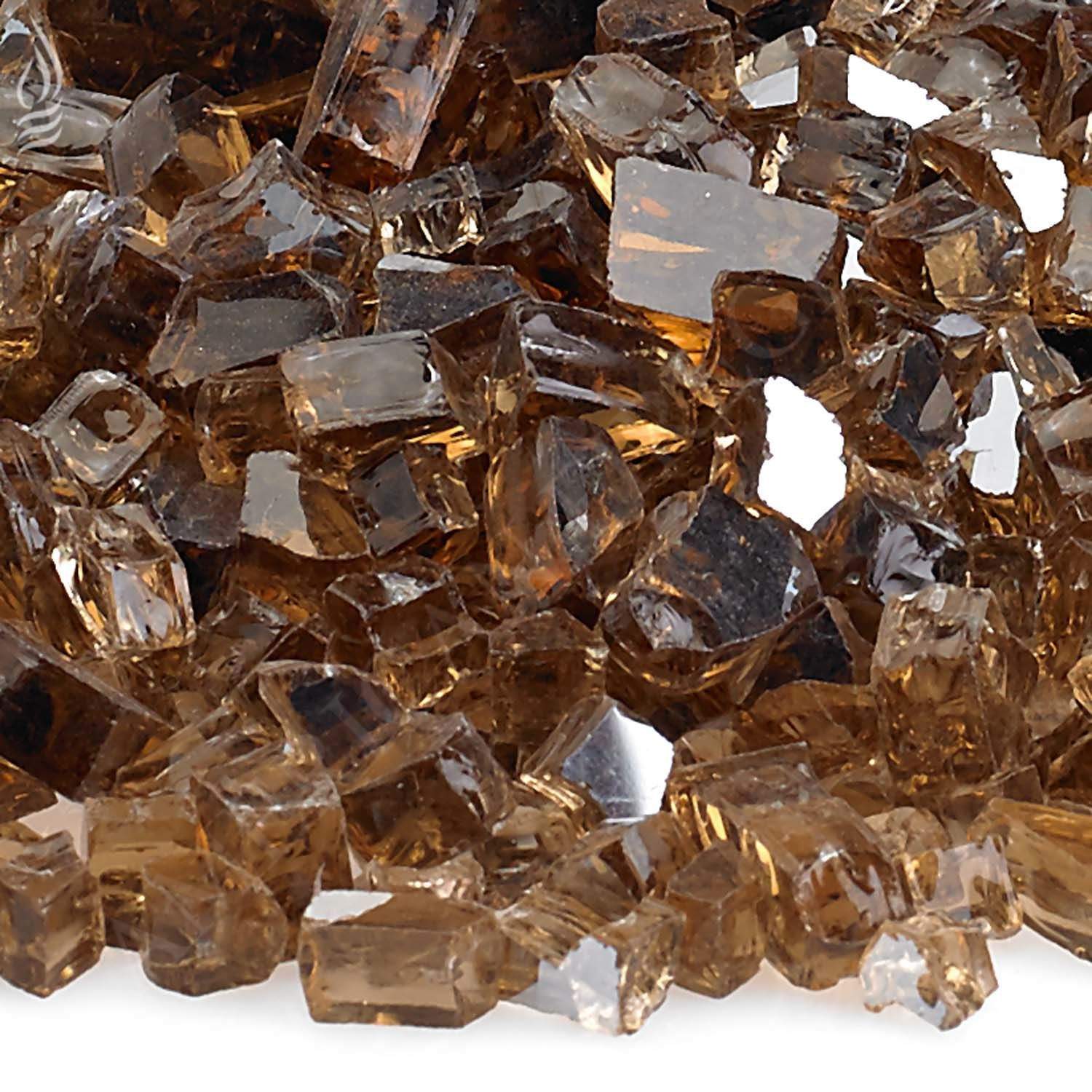 Copper reflective fire glass fragments, faceted square shards close-up
