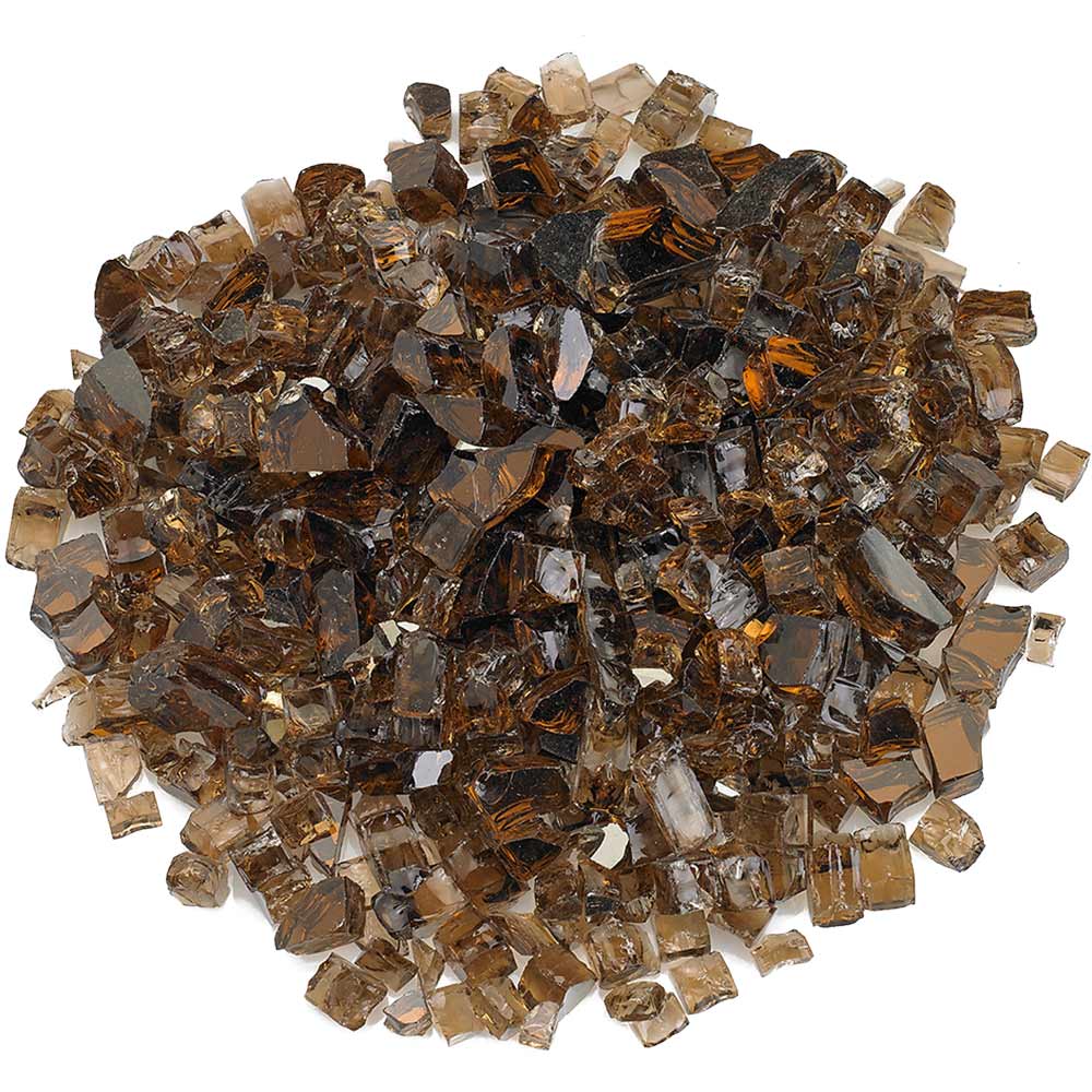 Copper reflective fire glass stones, dark brown and amber, 1/2-inch crushed pieces