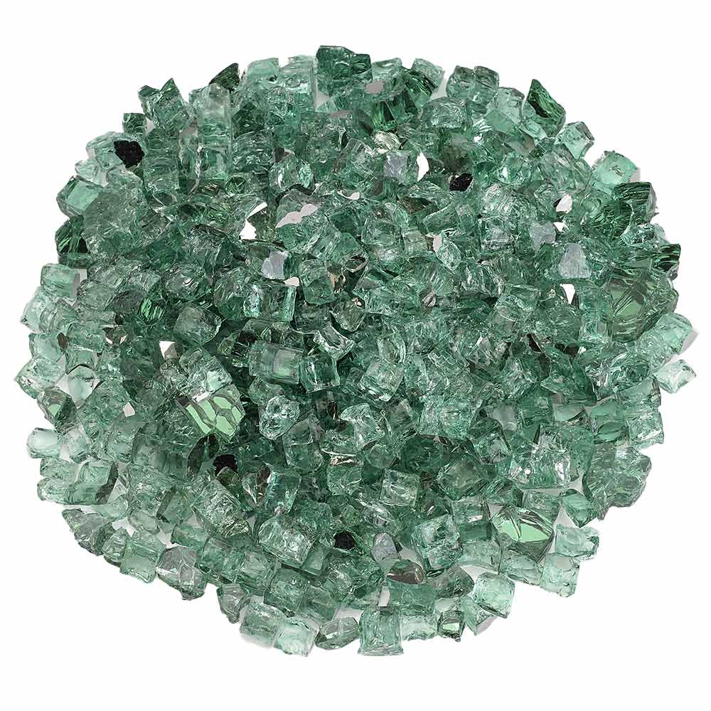 Evergreen reflective fire glass, 1/2-inch green glass chunks piled up