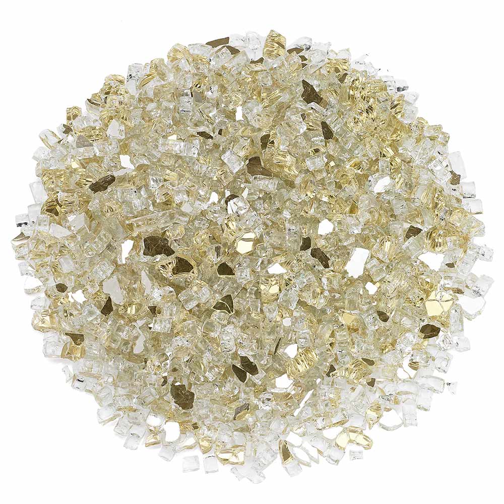 Gold reflective fire glass chunks, clear and gold faceted 1/4-inch pieces