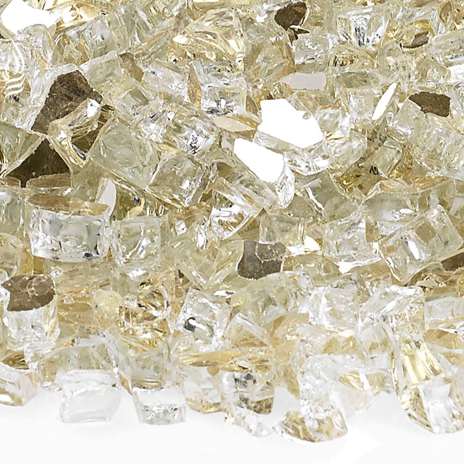 Gold reflective fire glass mix, clear and gold faceted shards