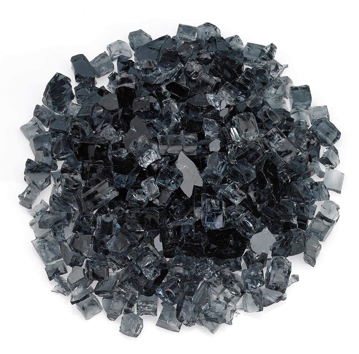 Grey crushed fire glass chunks with glossy faceted pieces