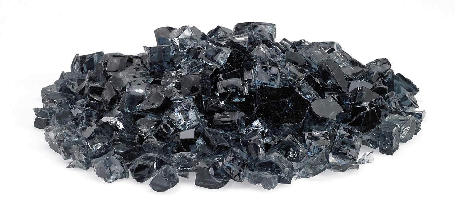 Grey crushed fire glass, scattered faceted chunks
