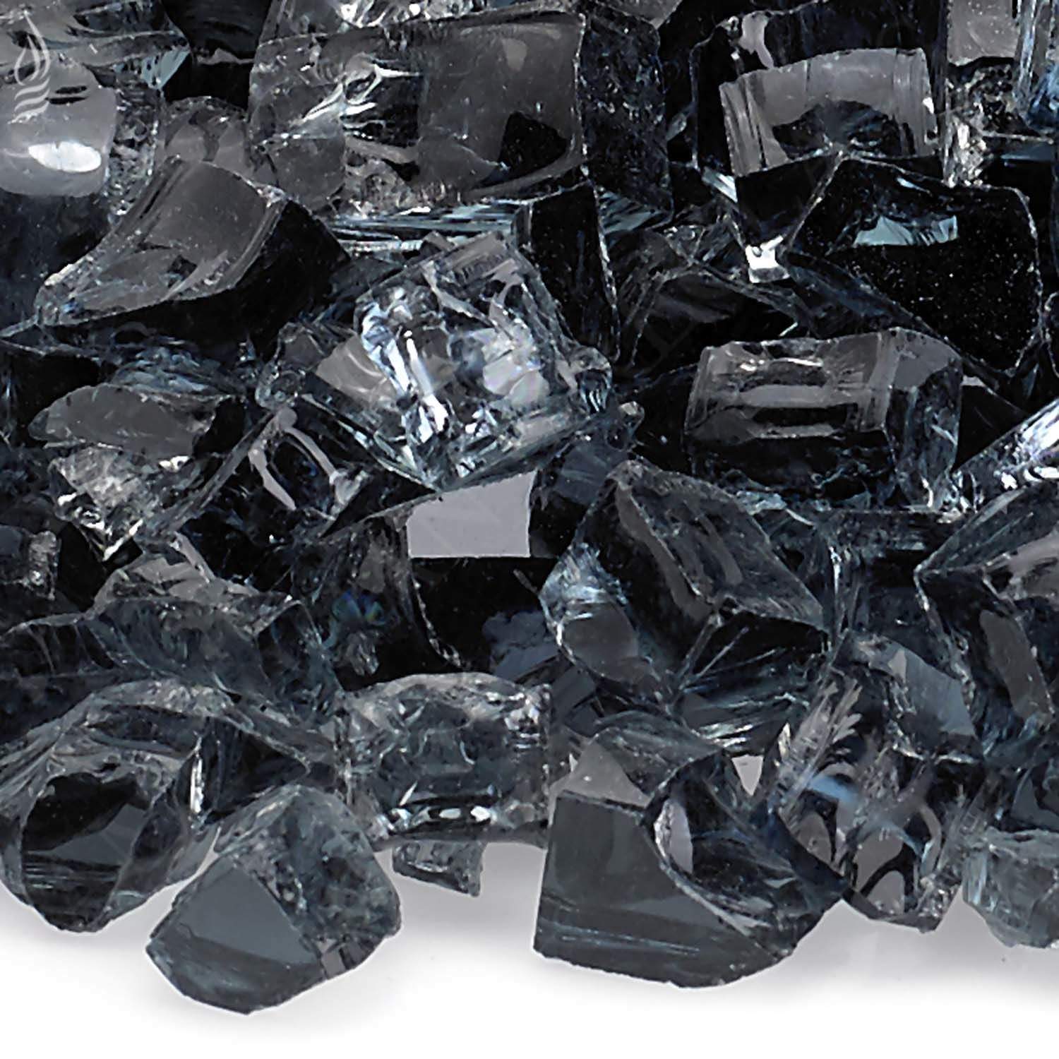 Grey crushed fire glass close-up of reflective faceted pieces