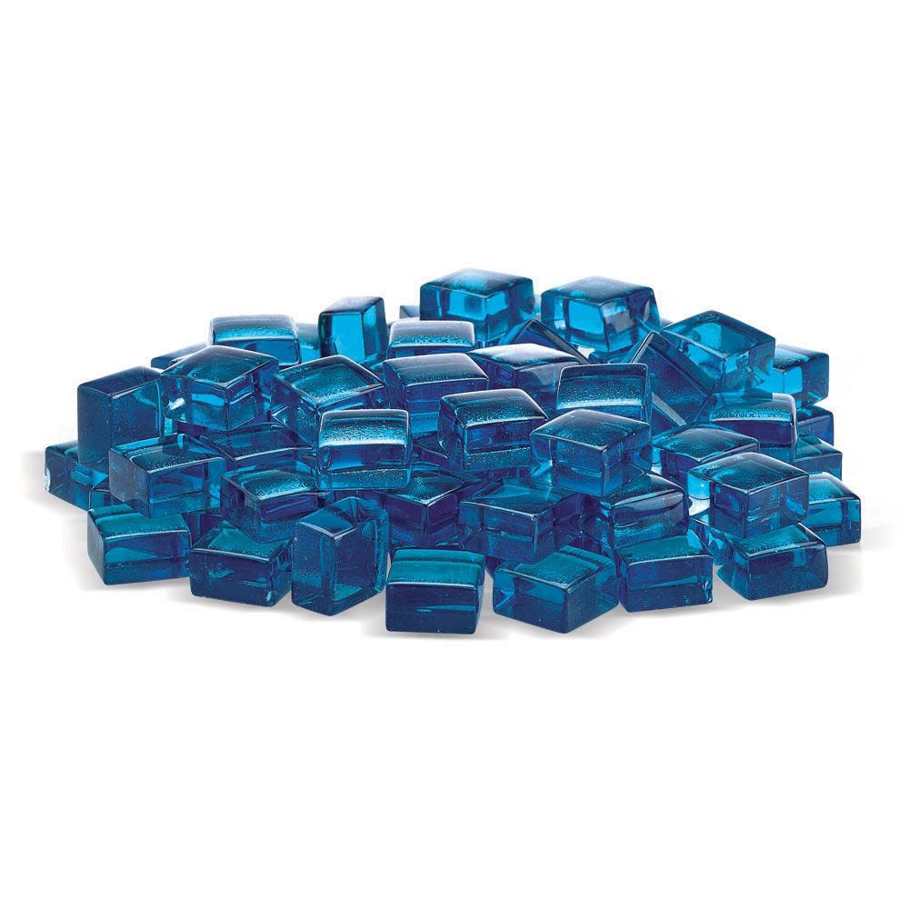 Blue luster fire glass nuggets, rectangular and square pieces in a spread pile