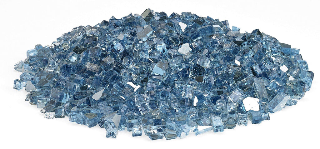 Pacific Blue reflective fire glass shards, shallow pile of 1/4-inch pieces
