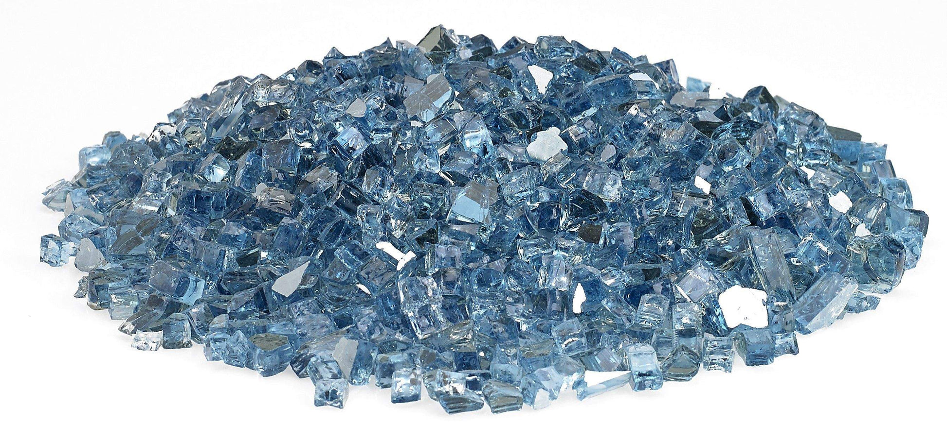 Pacific Blue reflective fire glass shards, shallow pile of 1/4-inch pieces
