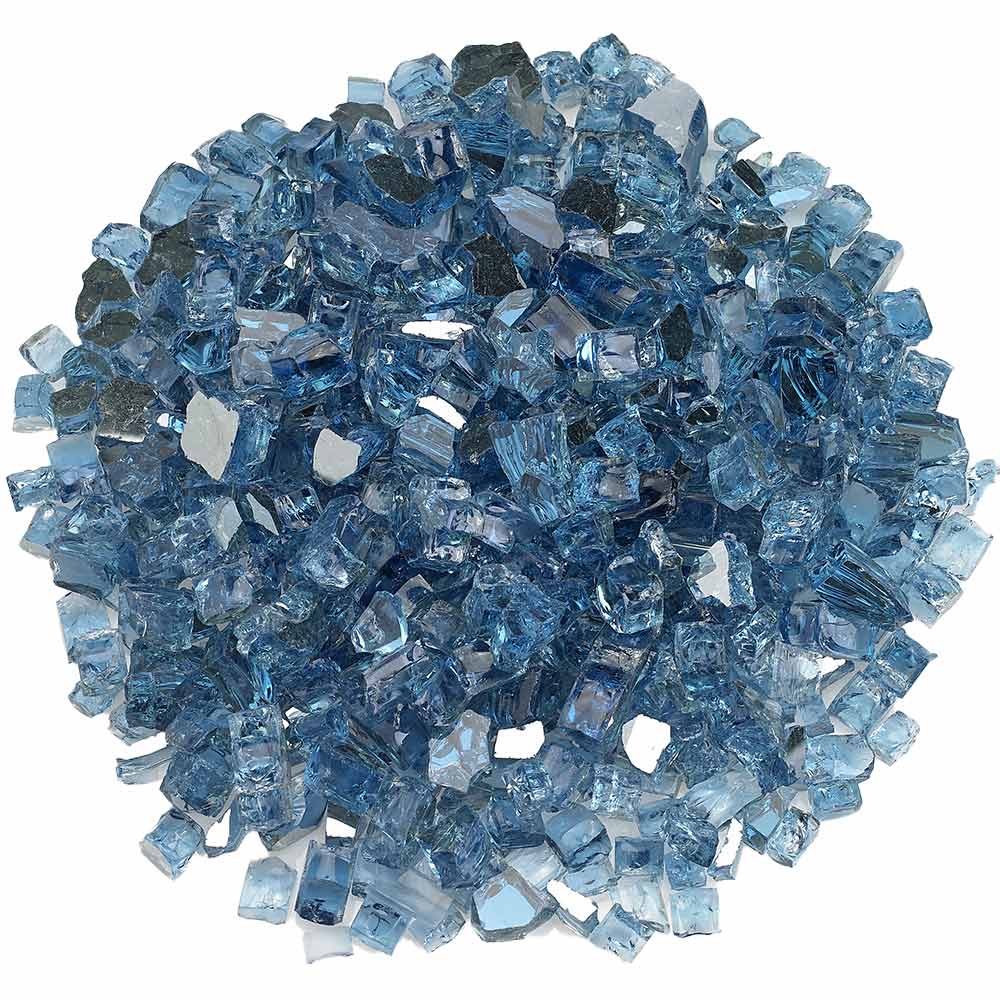 Blue reflective fire glass chunks, 1/2-inch pieces in a pile