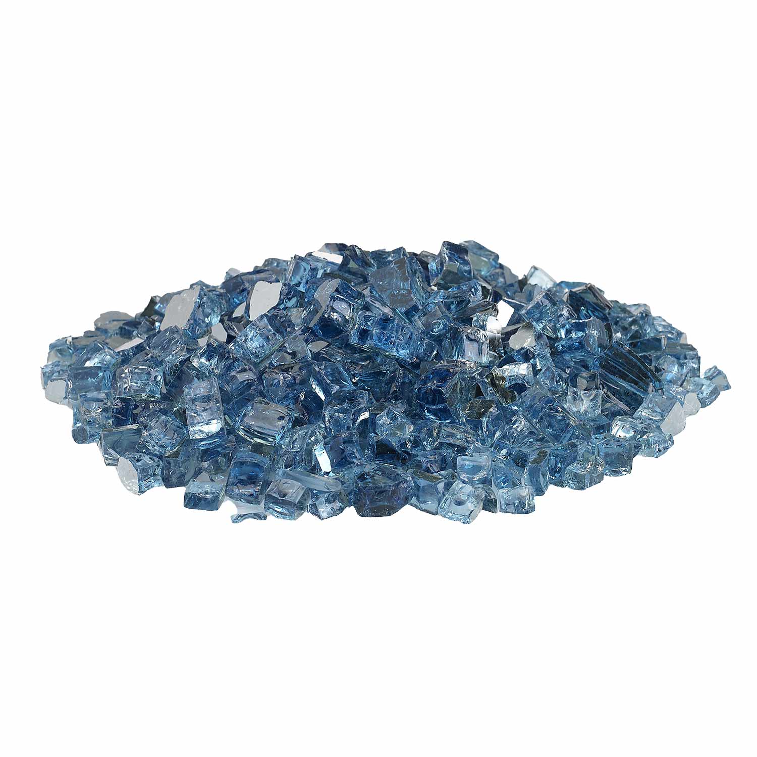 Blue reflective fire glass chunks, elongated scatter pile