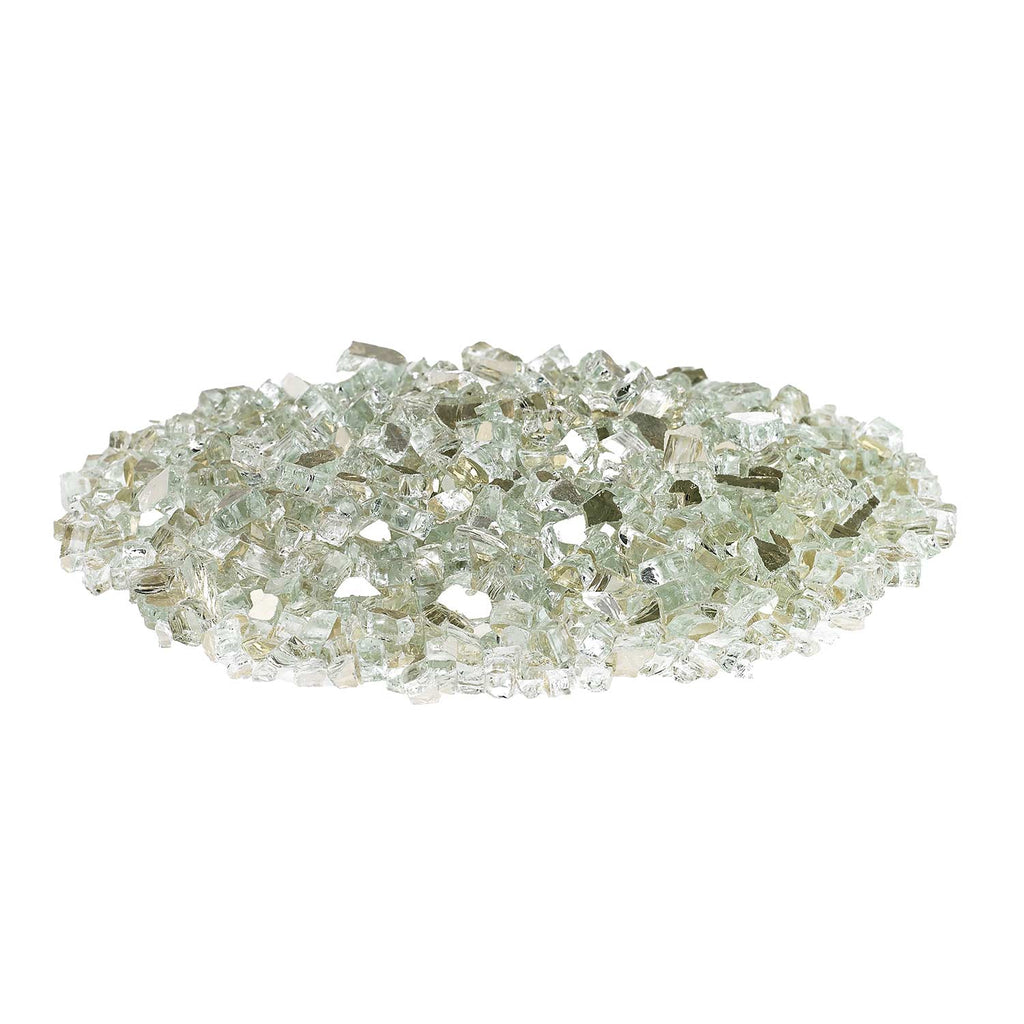 Platinum reflective fire glass, clear and pale green mixed shards pile