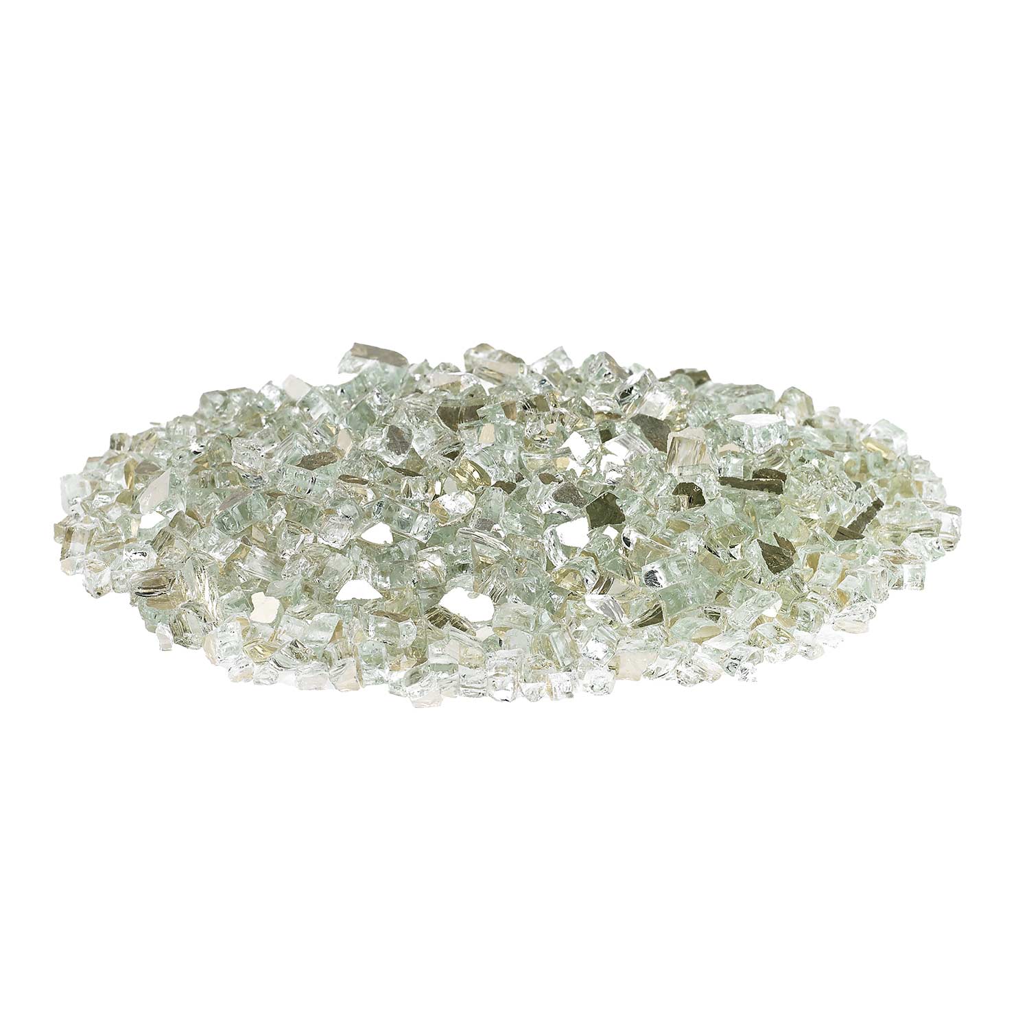 Platinum reflective fire glass, clear and pale green mixed shards pile