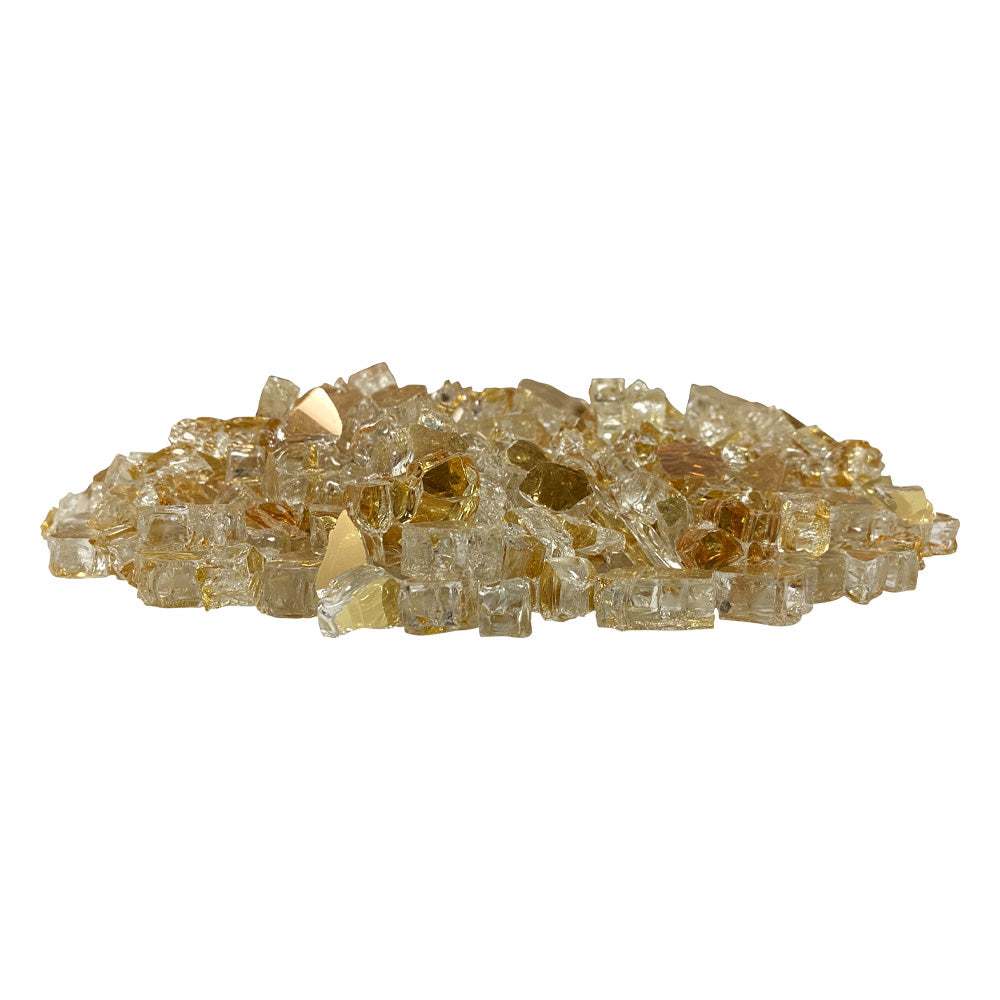 Gold and clear crushed fire glass, small rectangular chunks