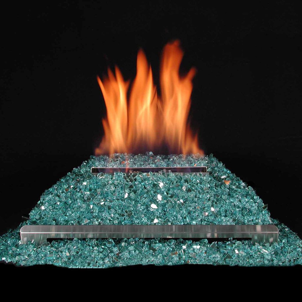 20-inch ventless burner kit with teal fire glass and stainless burner bar