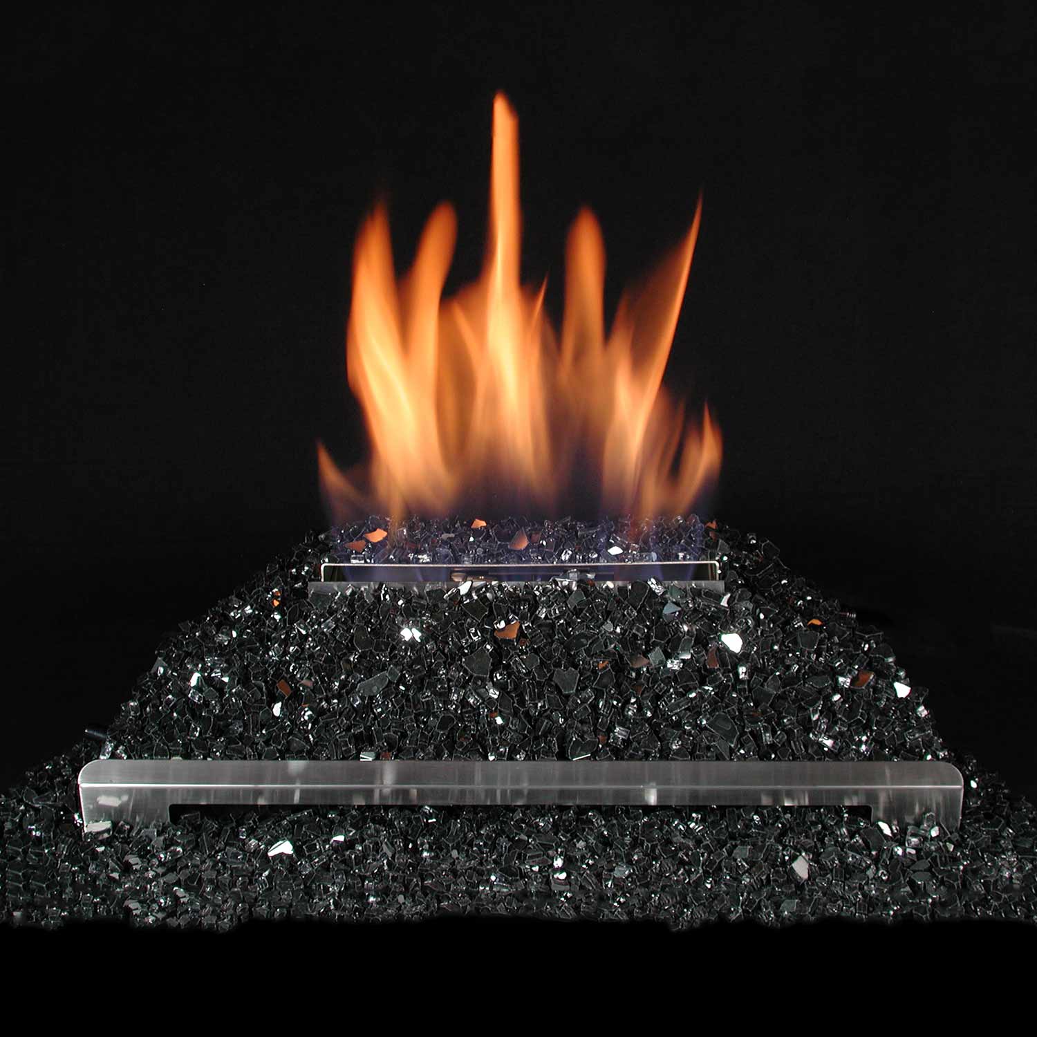 20-inch ventless burner kit with black fire glass and stainless burner bar
