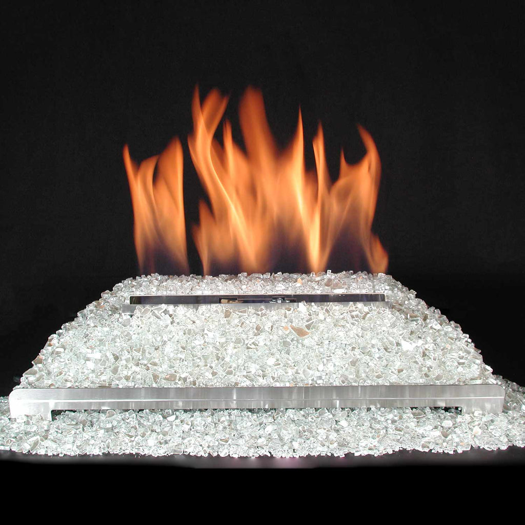 Ventless burner kit with clear gravel bed and flames