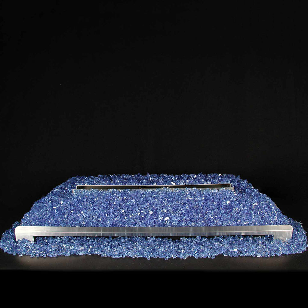 Ventless burner tray with blue fire glass media