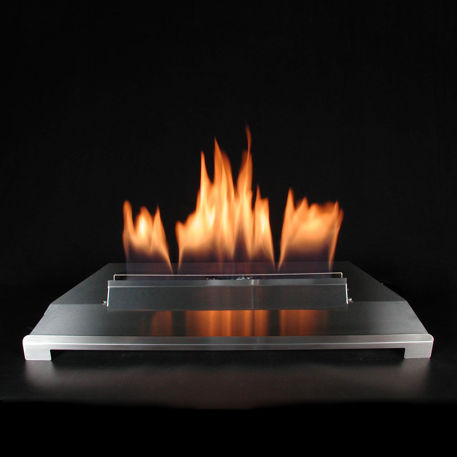 Ventless burner kit with stainless tray and orange flames