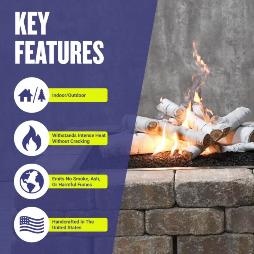 American Fire Products Formation Creation 9-Piece Ceramic Gas Fire Pit Log Set, Sierra Birch