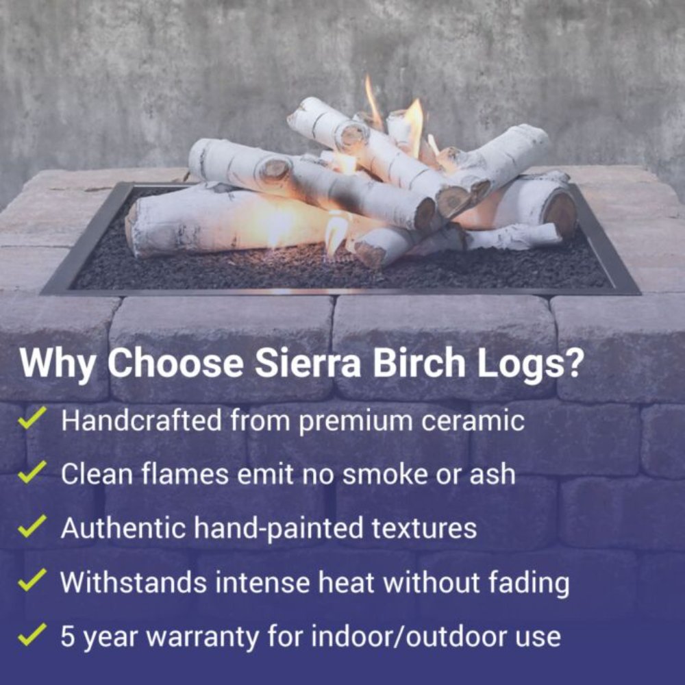 American Fire Products Formation Creation 9-Piece Ceramic Gas Fire Pit Log Set, Sierra Birch