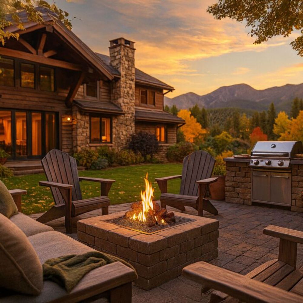 American Fire Products Formation Creation 9-Piece Ceramic Gas Fire Pit Log Set, Country Oak