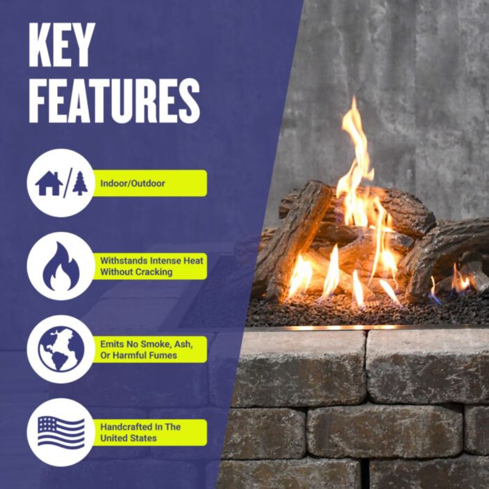 American Fire Products Formation Creation 9-Piece Ceramic Gas Fire Pit Log Set, Country Oak