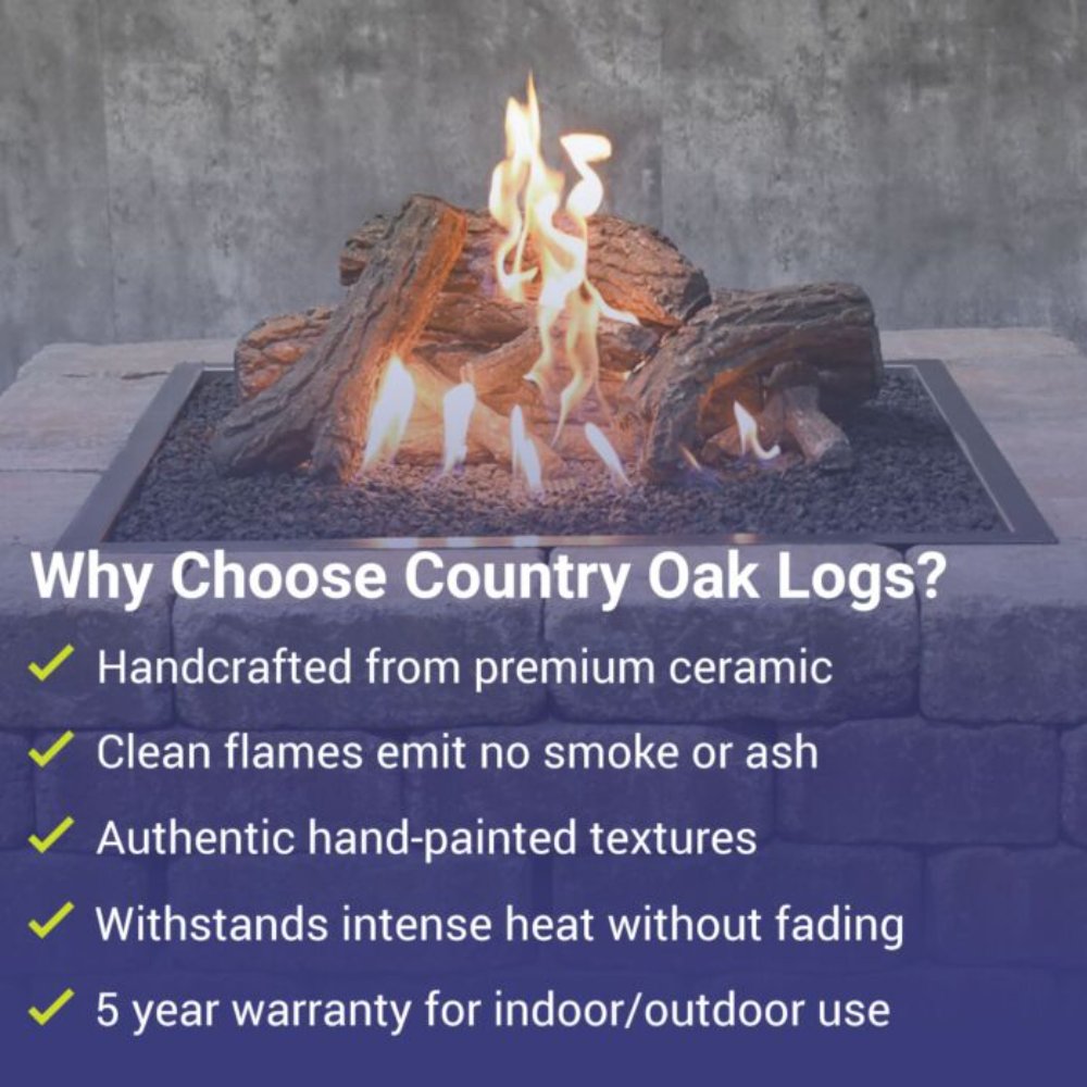 American Fire Products Formation Creation 9-Piece Ceramic Gas Fire Pit Log Set, Country Oak