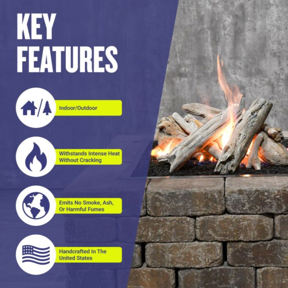 American Fire Products Formation Creation 9-Piece Ceramic Gas Fire Pit Log Set, Driftwood