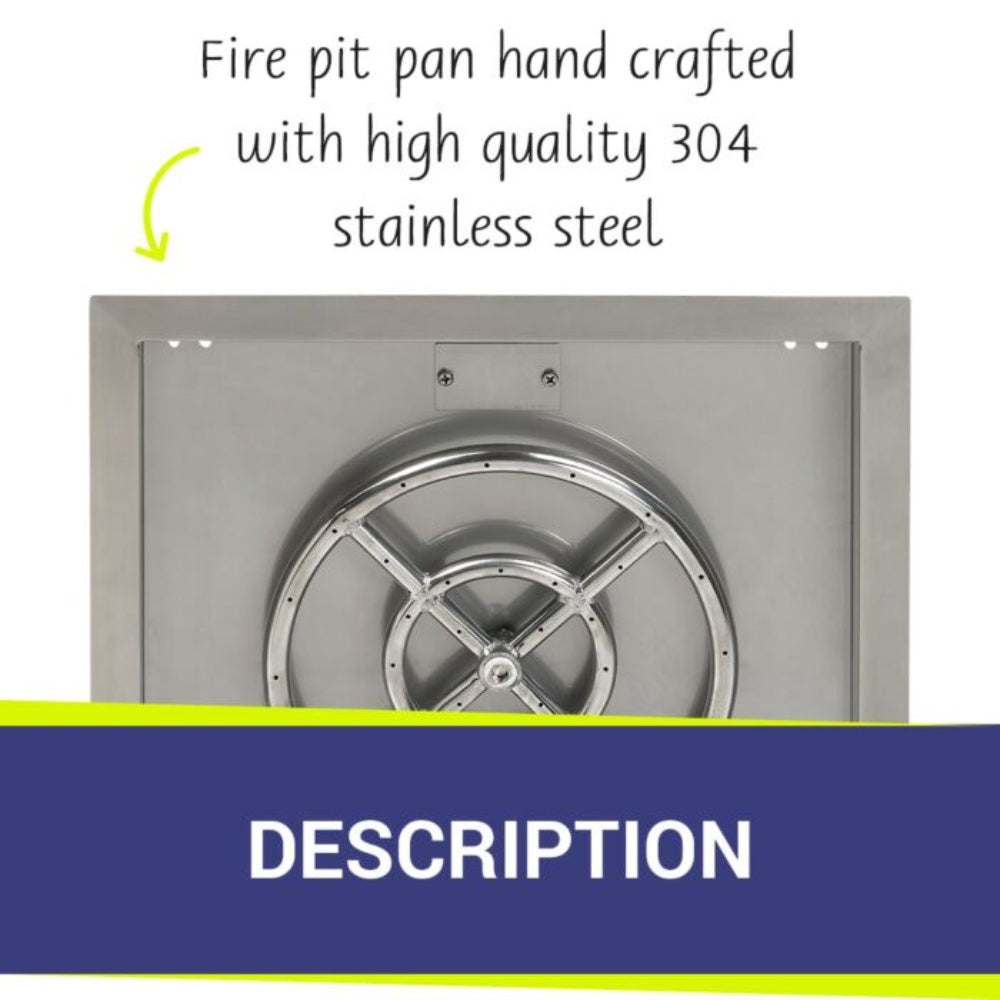 American Fire Products Square Bowl Drop-In Fire Pit Burner Pan with Burner