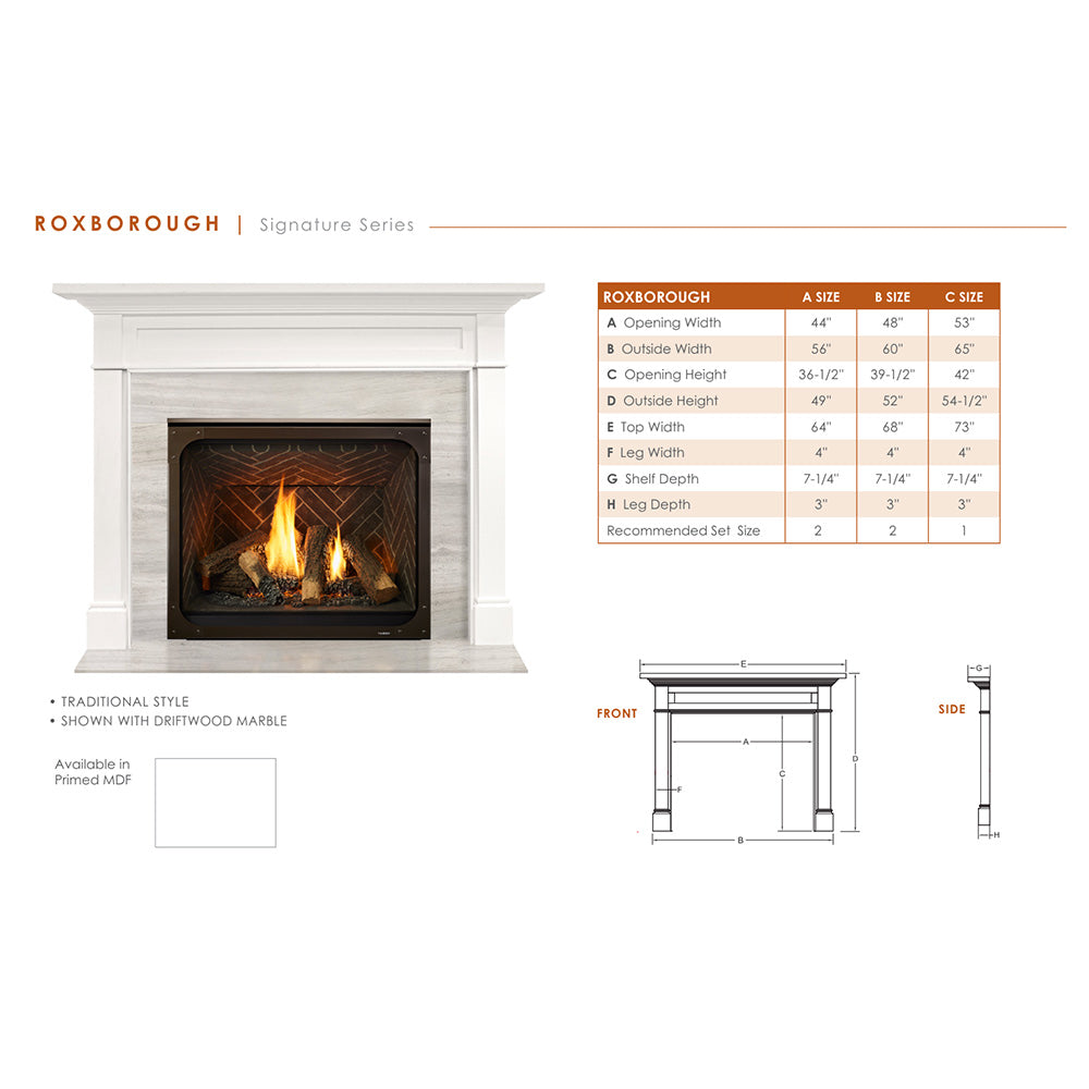 Monessen Exacta 32-Inch Vent-Free Circulating Firebox with Roxborough Flush Mantel, Primed MDF Finish
