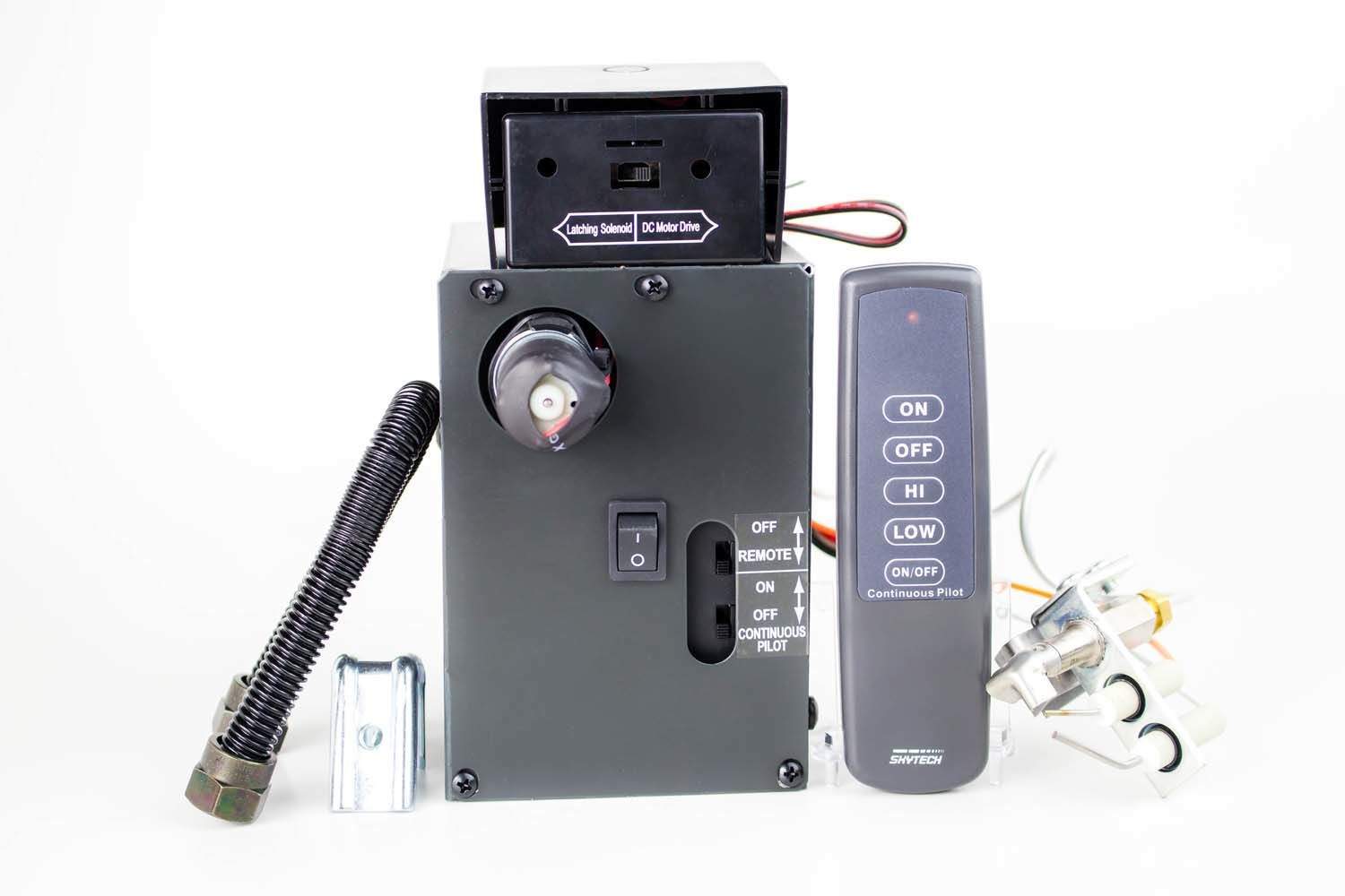 Manual gas valve kit with black control box and on/off hi/lo remote and wiring