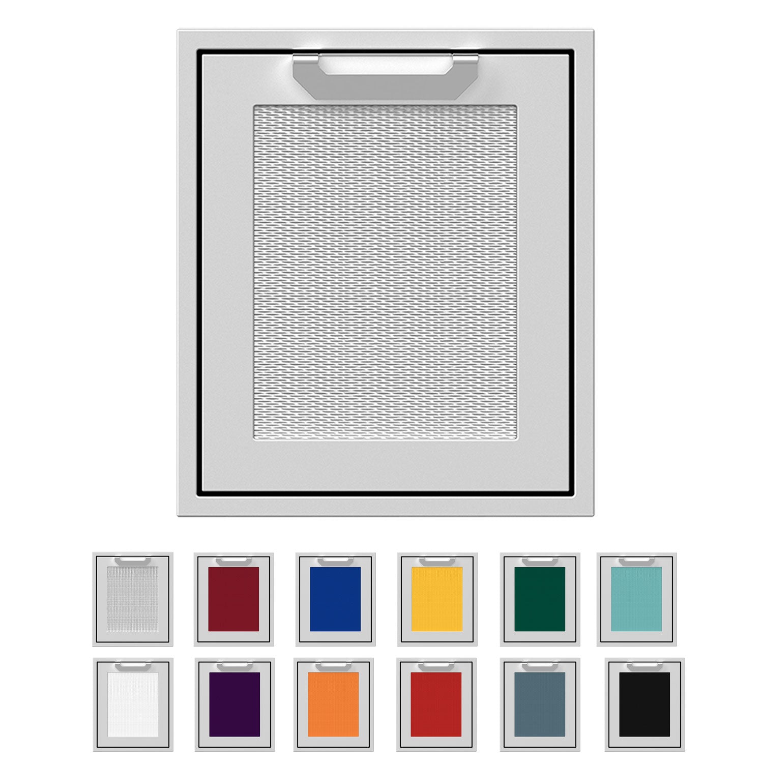 18-inch access door with square black frame and light gray mesh panel