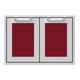 Hestan double access doors with red insert panels in a metal frame
