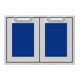 Hestan double access doors with blue insert panels in a metal frame