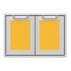 Hestan double access doors with yellow insert panels in a metal frame