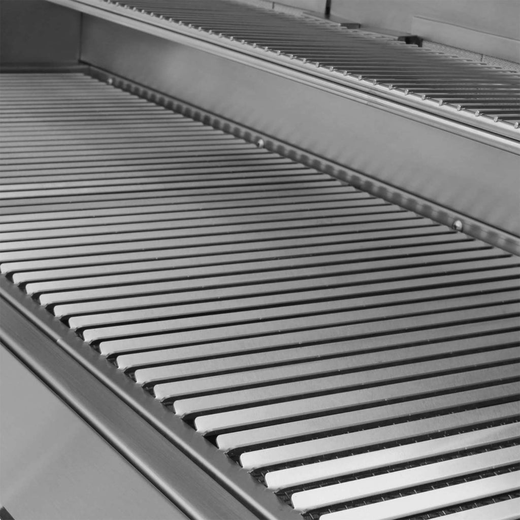 Stainless steel grill grates with parallel heating bars inside the cooking area