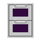 Double storage drawers with two open drawers, purple mesh liners, and silver-gray frame