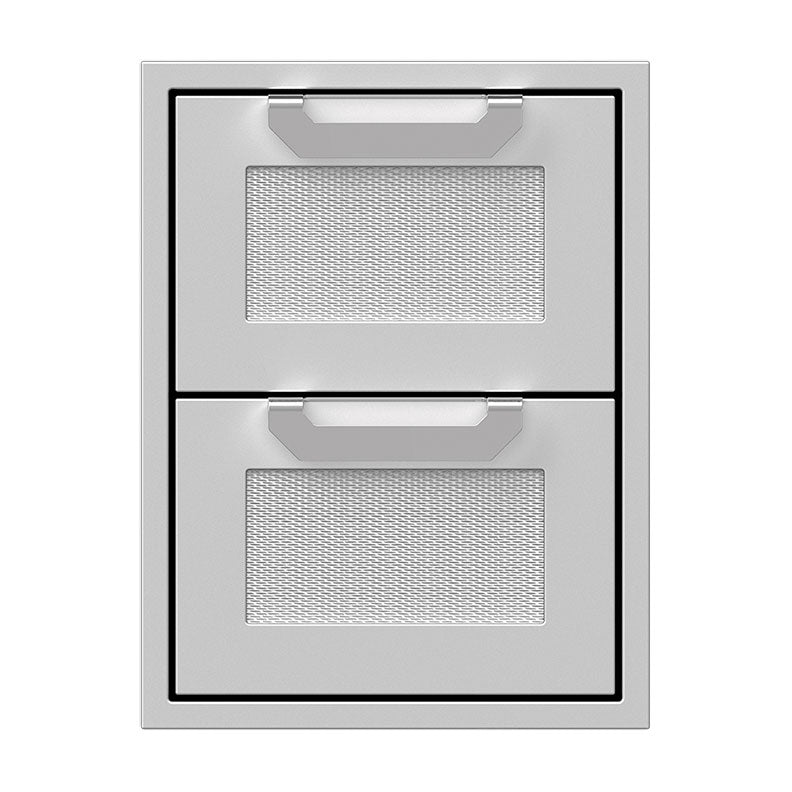 Double storage drawers with two open mesh-front drawers and silver-gray drawer face